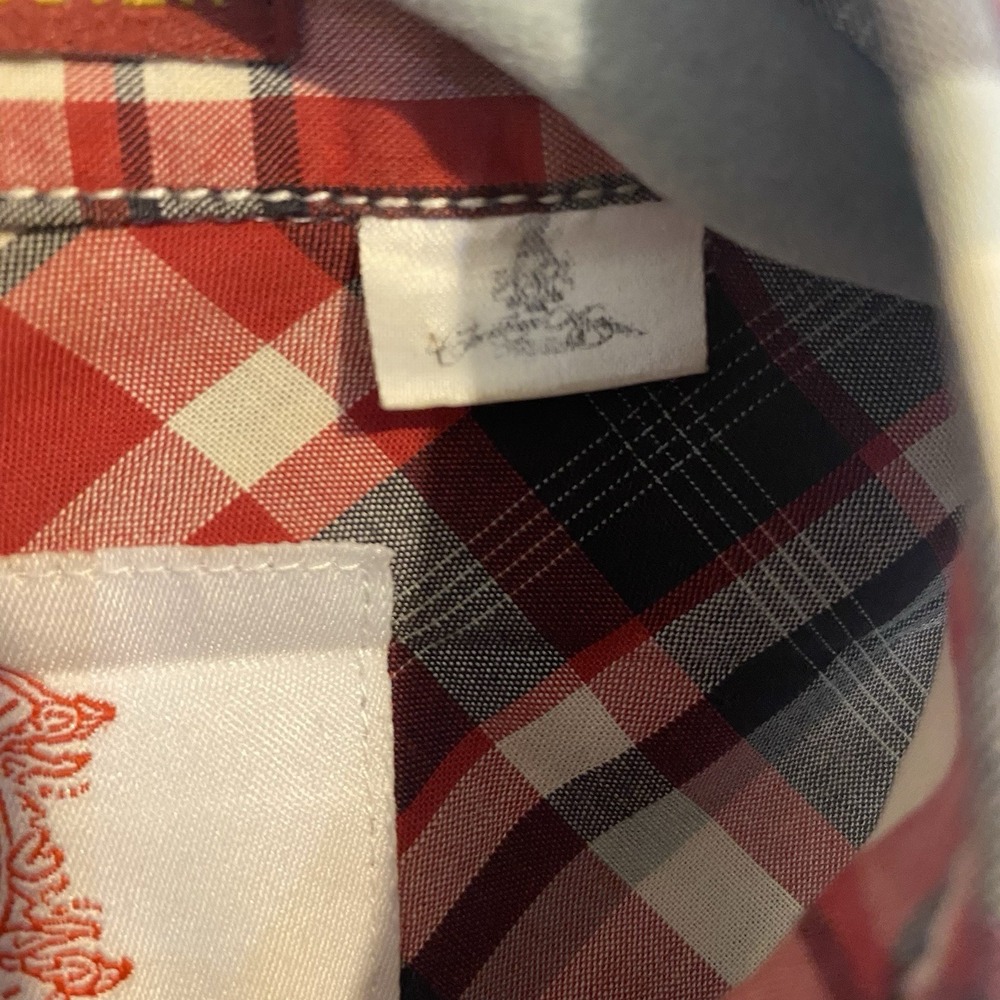 Christian Audigier Button up Mens Medium M Plaid Skull Patch Biker Red - Picture 6 of 6